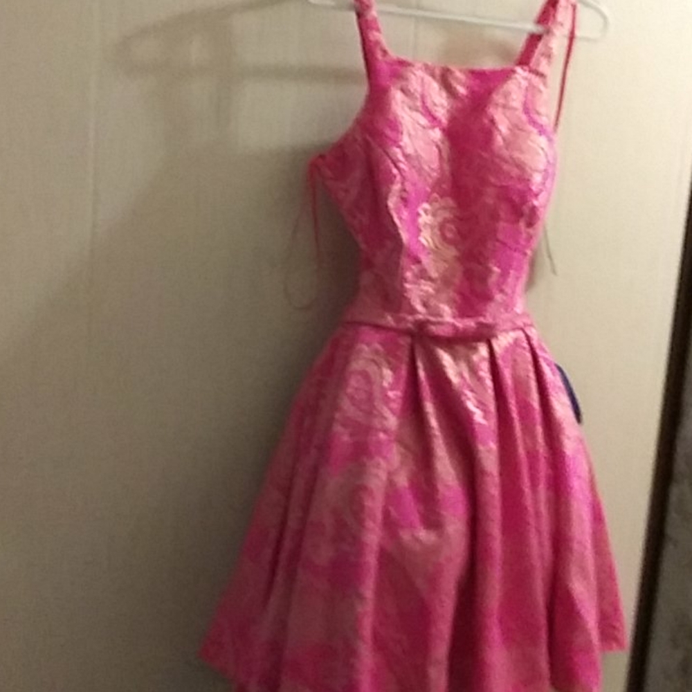 Pink and gold prom dress
